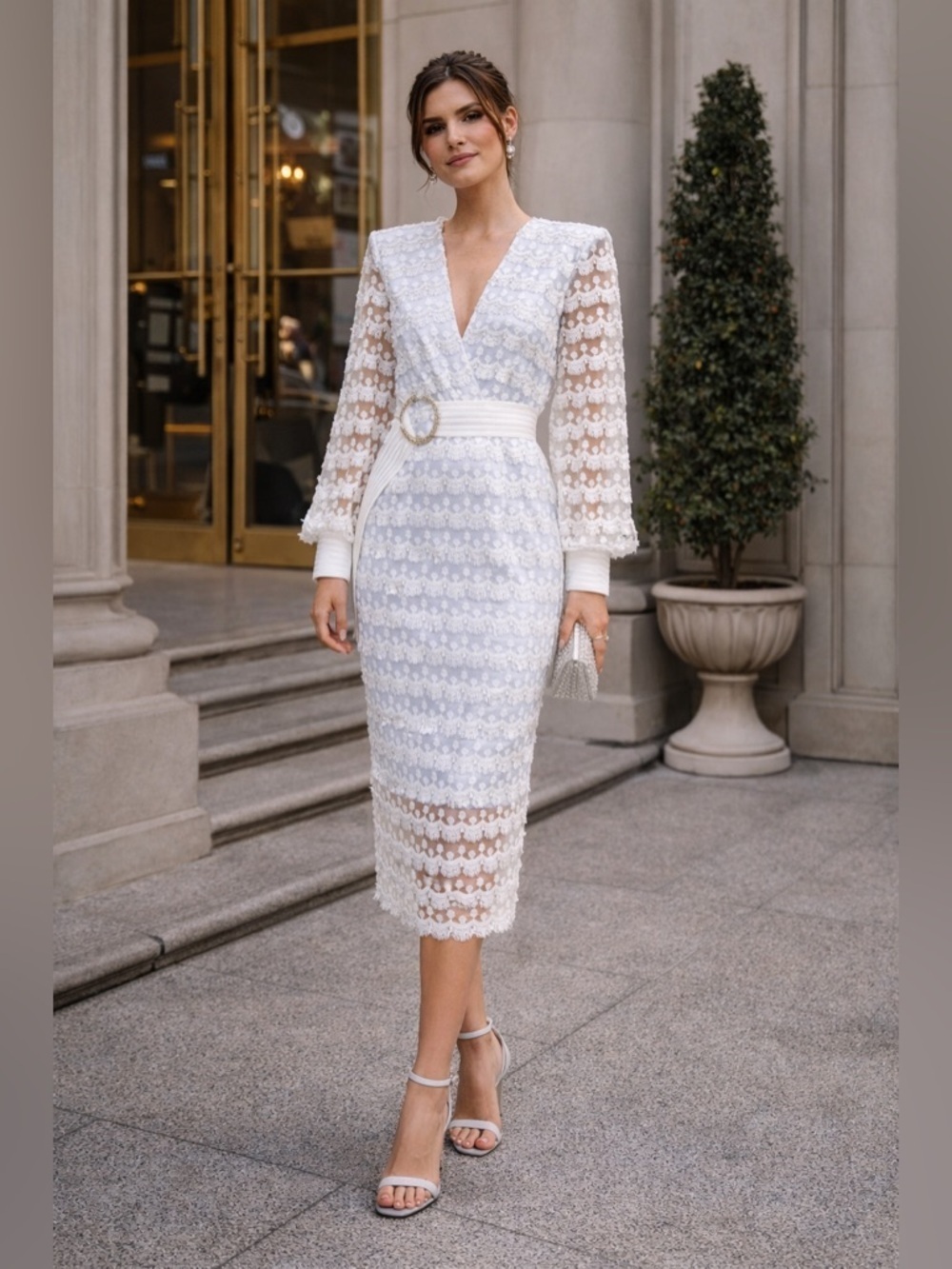 Zhivago White Lace Midi Dress XS NWT Bridal Wedding Guest Elegant